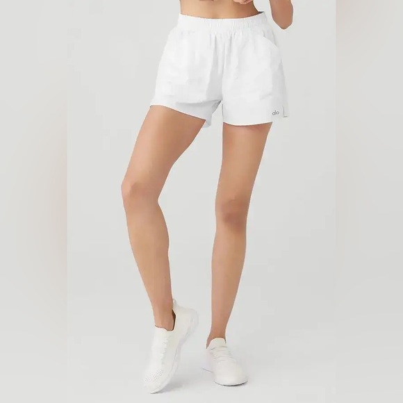 Alo Yoga The Alumni High-Rise Loose Running Shorts in White, Women’s size Medium - Picture 7 of 14